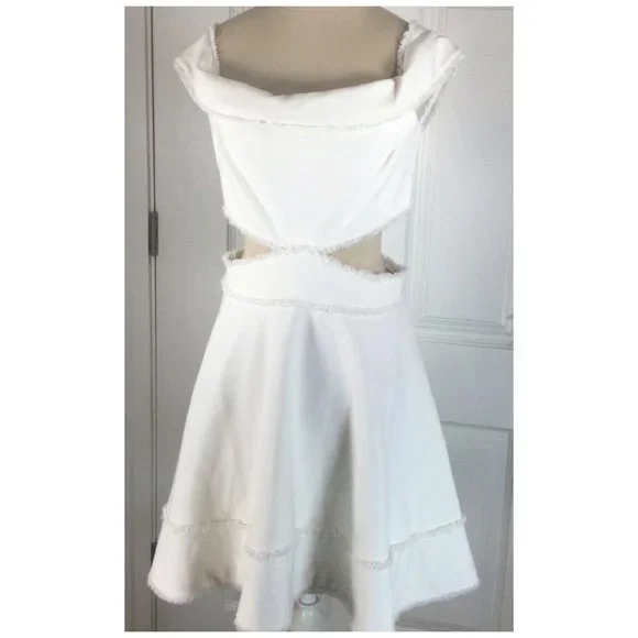 cinq a sept | Dresses | Cinq A Sept Womens White Cut Out Dress Size Off  Shoulder Flared Raw Edge | Poshmark